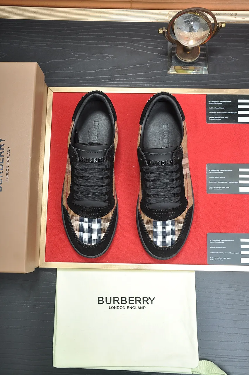 Men's shoes💰480💶[Burberry] (cowhide lining) classic low-top sneakers｜Imported cowhide with classic plaid fabric｜Cow leather lining｜Original outsole｜Fine workmanship and comfortable to wear Size: 38-44 (customized at 45)